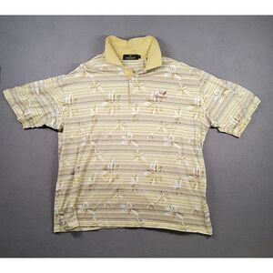 Bugatchi Uomo Polo Shirt Mens L Yellow White Flowers Stripped AOP